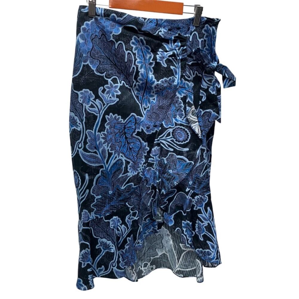 Parker Drew Skirt Womens 4 Blue Floral Midi‎ Summer Beach Cotton Vacation